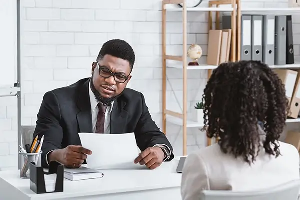 Businessman interviewing a woman