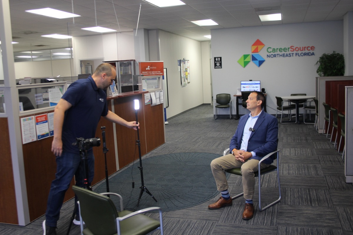 Tony Pellegrino of Ring Power is interviewed by Chris Norman of the St. Johns County Chamber